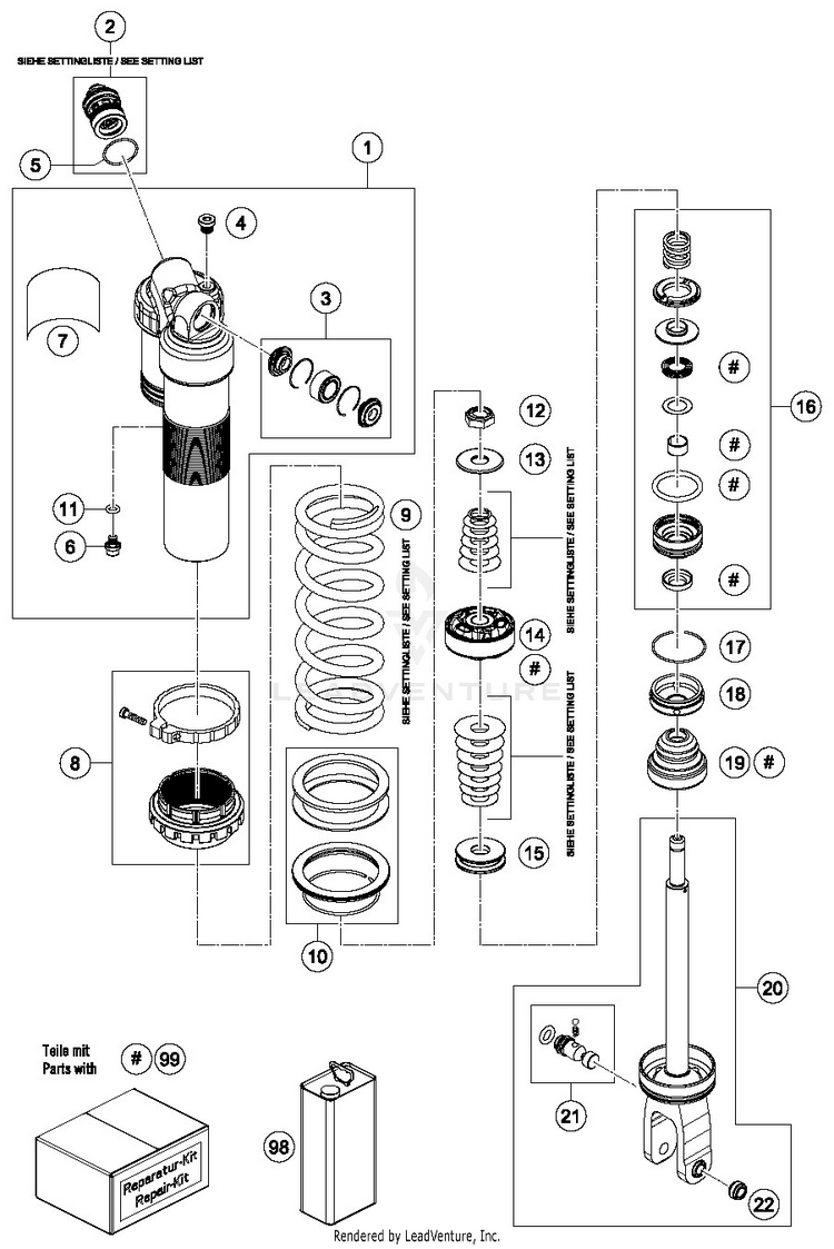 Shock Absorber Disassembled FC 250 CHASSIS - 2019 Schematic