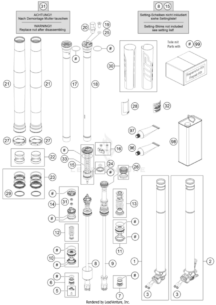 Front Fork Disassembled Schematic