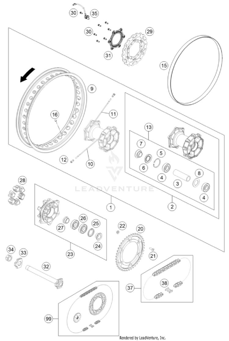 Rear Wheel 701 ENDURO CHASSIS - 2023 Schematic