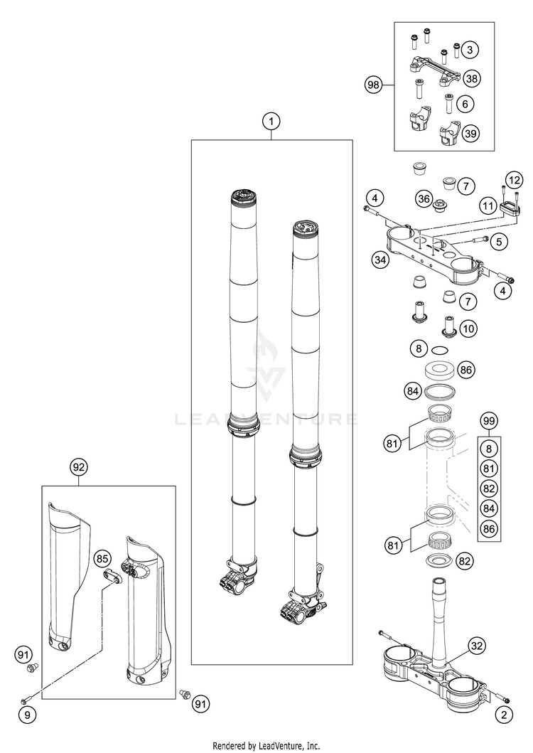 Front Fork, Triple Clamp FC 450 CHASSIS - 2021 Schematic