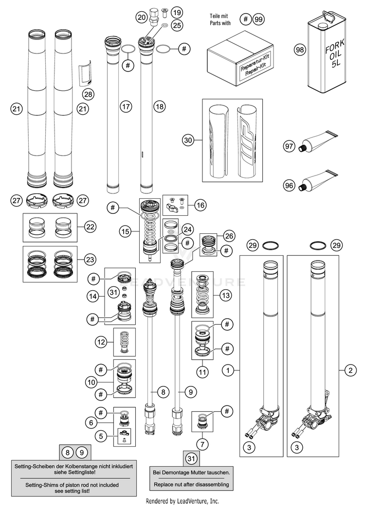 Front Fork Disassembled TC 125 CHASSIS - 2021 Schematic