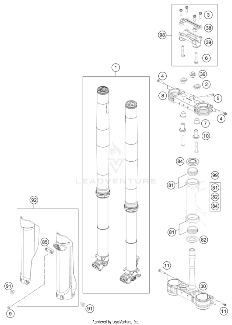 Front Fork, Triple Clamp Schematic