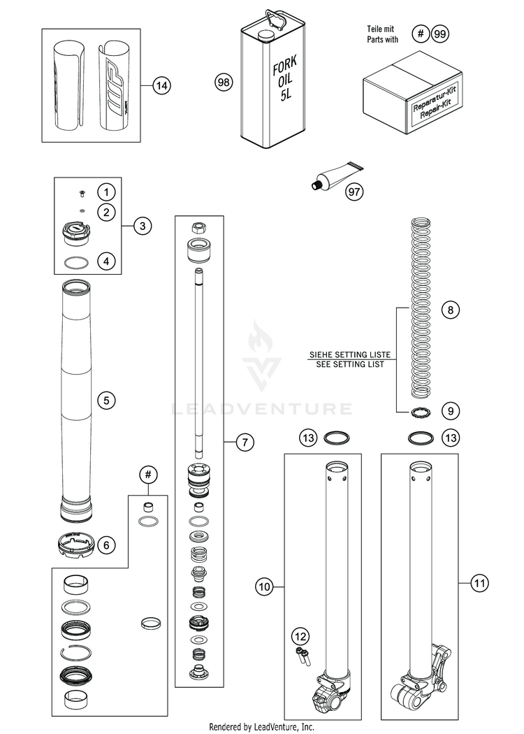 Front Fork Disassembled TC 50 MINI CHASSIS - 2020 Schematic
