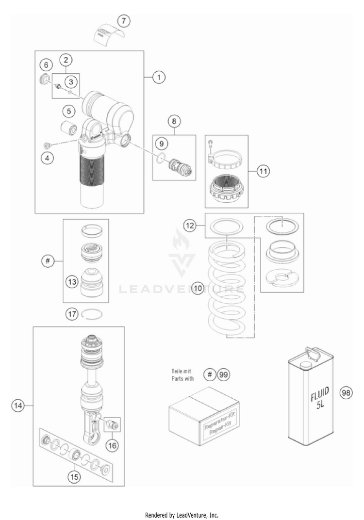 Shock Absorber Disassembled 701 ENDURO US CHASSIS - 2022 Schematic