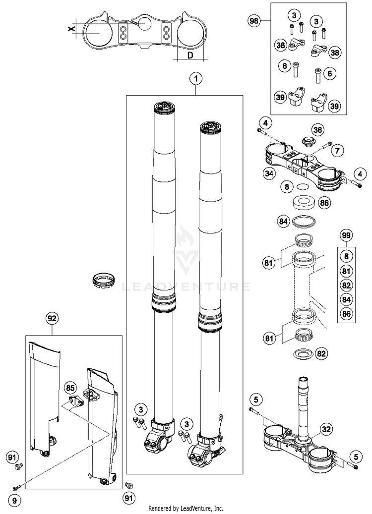 Front Fork, Triple Clamp FE 501S CHASSIS - 2015 Schematic