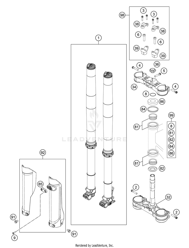 Front Fork, Triple Clamp FE 350 CHASSIS - 2021 Schematic