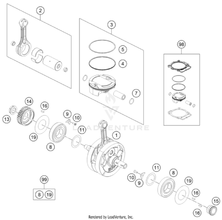 Crankshaft, Piston FE 450 US ENGINE - 2026 Schematic