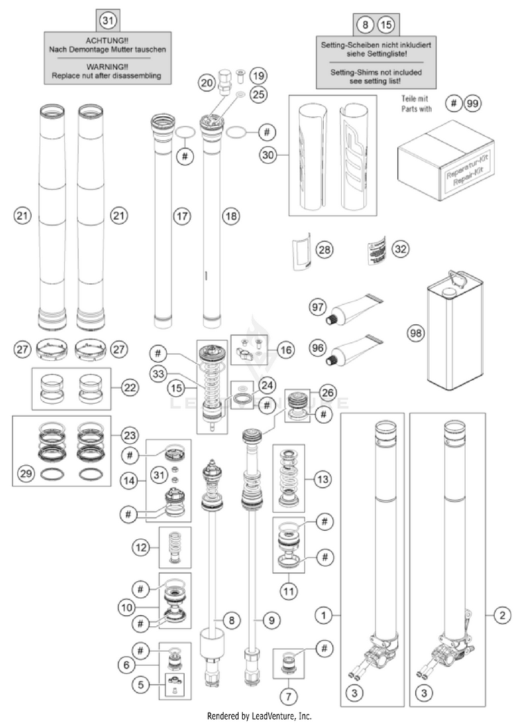 Front Fork Disassembled FC 350 CHASSIS - 2024 Schematic