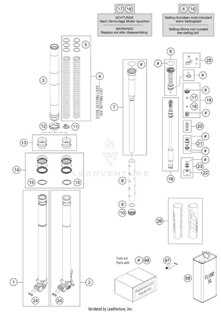 Front Fork Disassembled Schematic