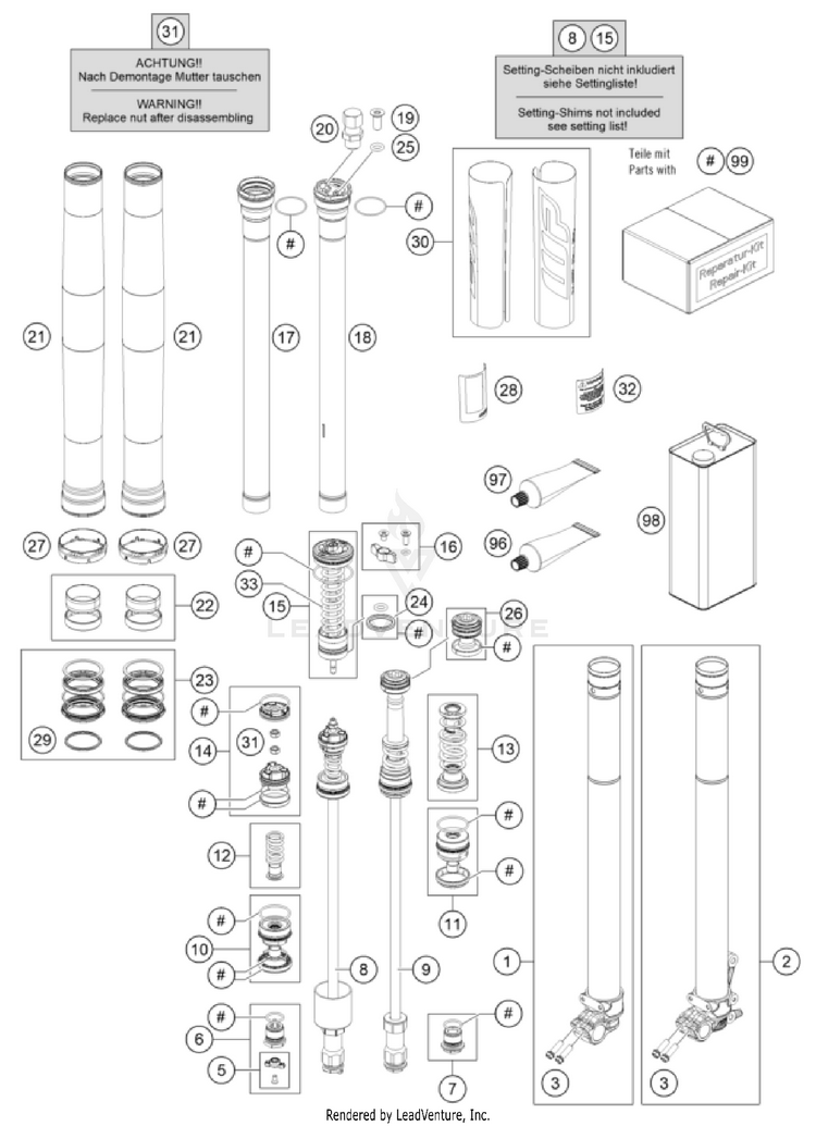 Front Fork Disassembled FC 450 CHASSIS - 2024 Schematic
