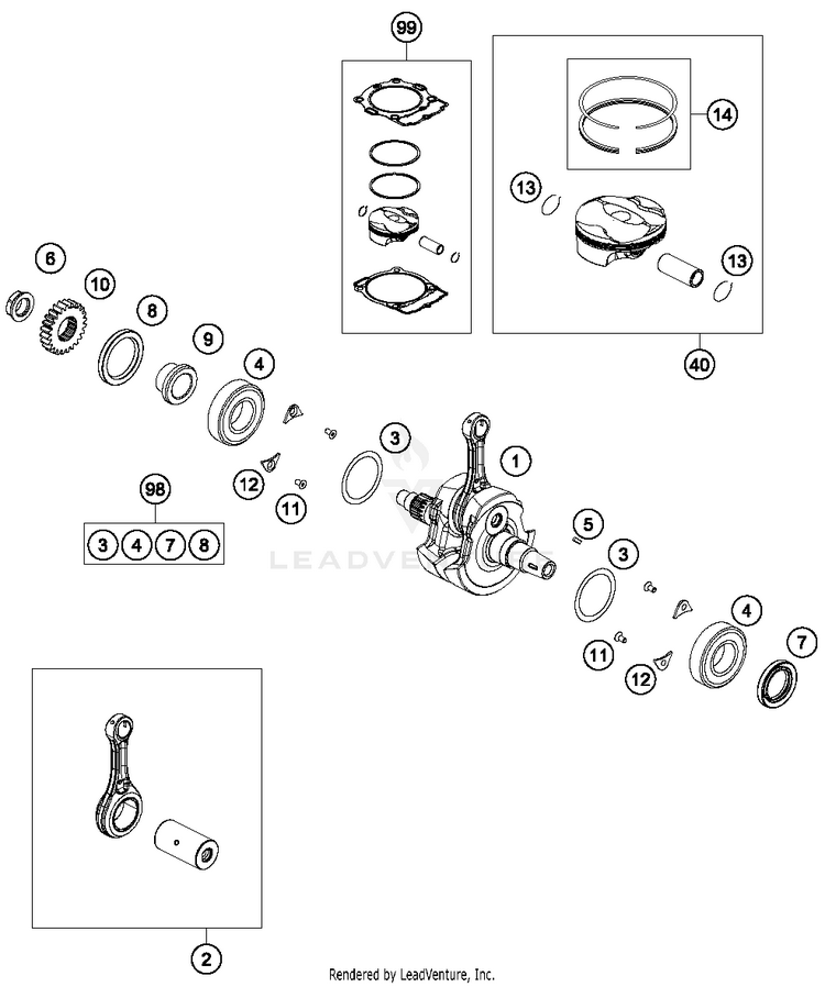 Crankshaft, Piston FC 250 ENGINE - 2018 Schematic