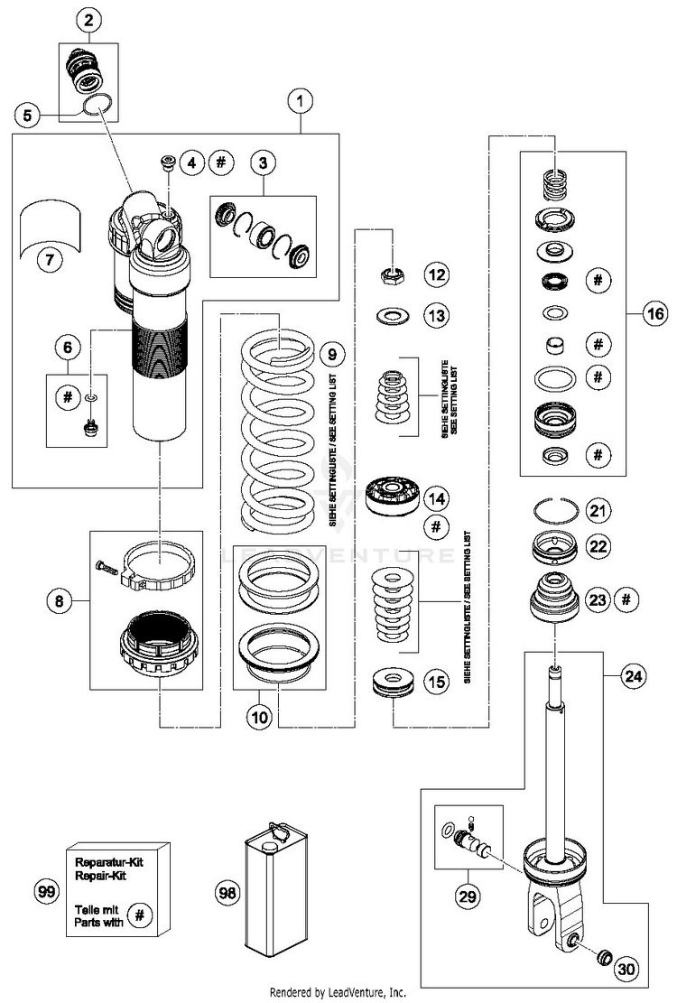 Shock Absorber Disassembled FE 450 CHASSIS - 2019 Schematic