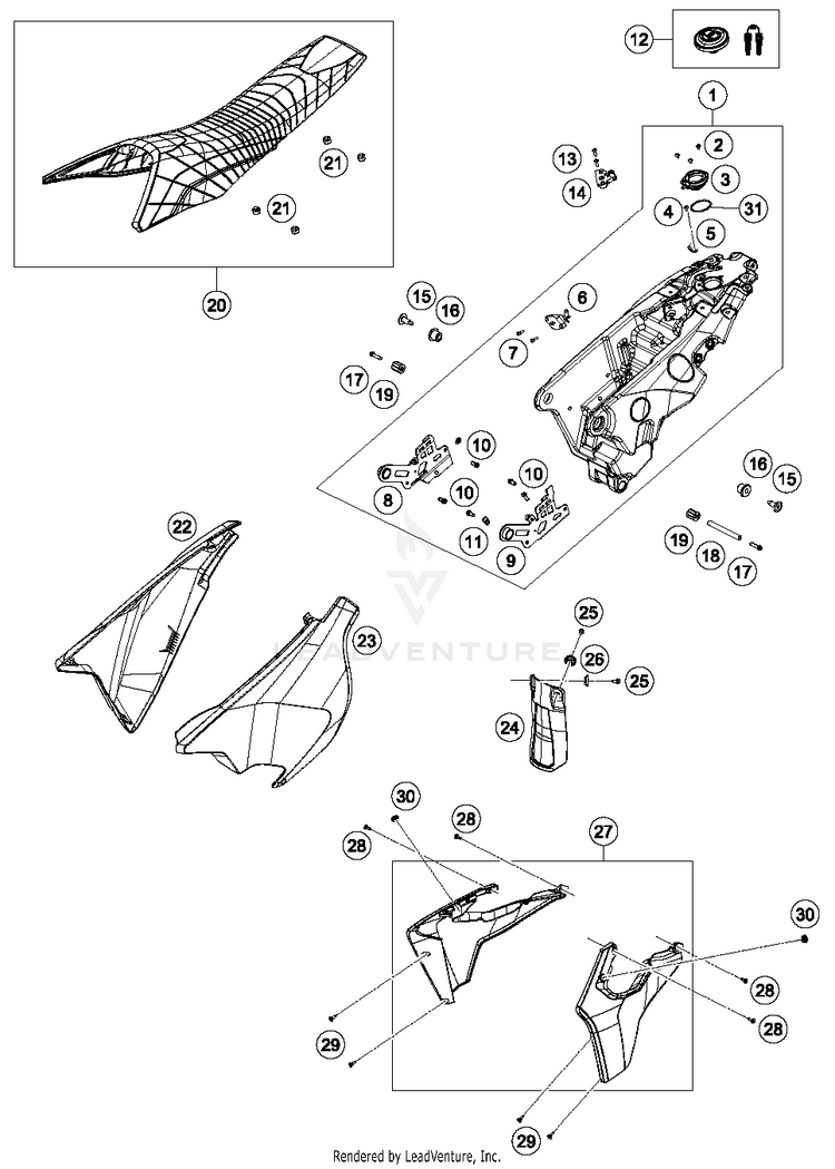 Tank, Seat, Cover 701 ENDURO CHASSIS- 2017 Schematic