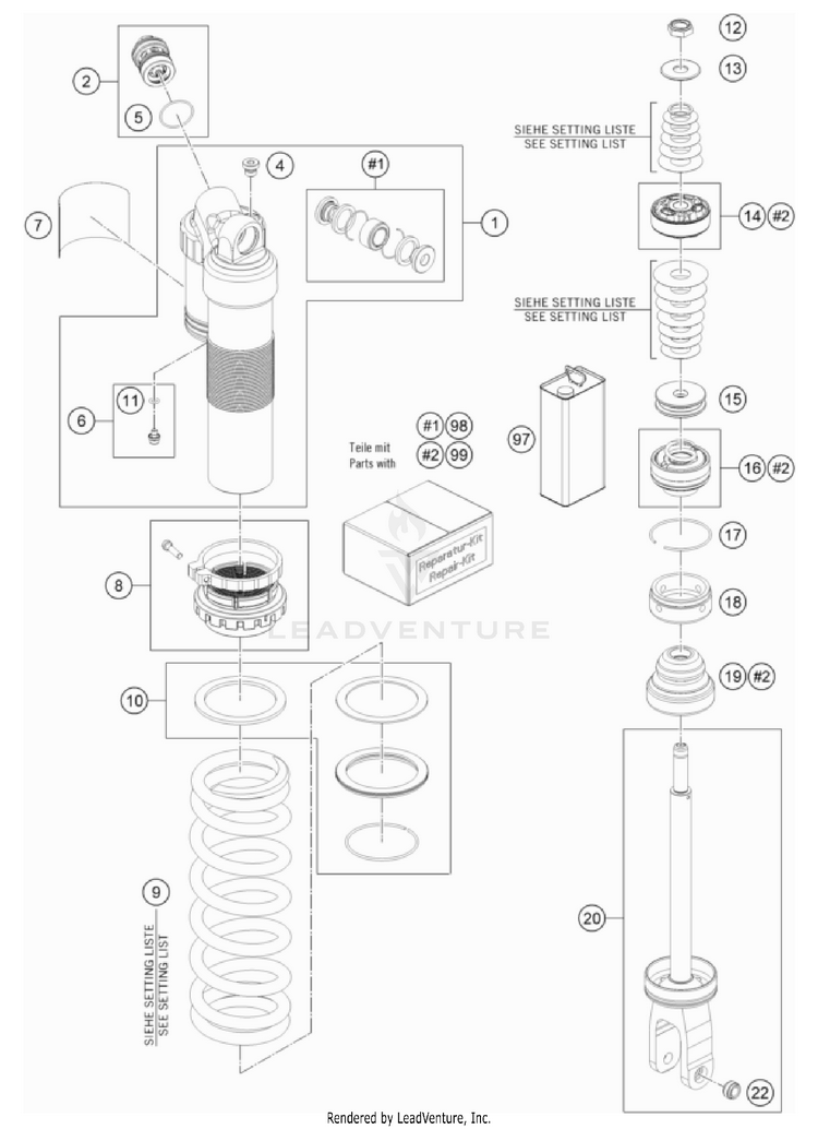 Shock Absorber Disassembled FC 250 CHASSIS - 2022 Schematic