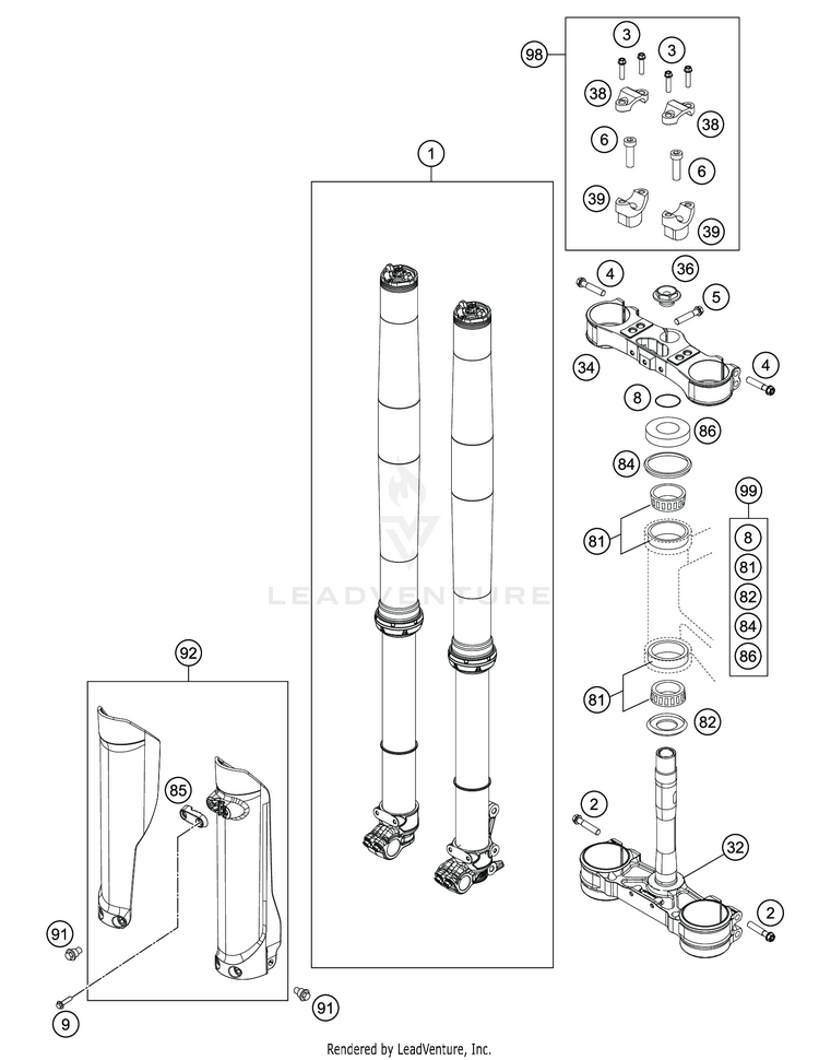Front Fork, Triple Clamp FE 501s CHASSIS - 2020 Schematic