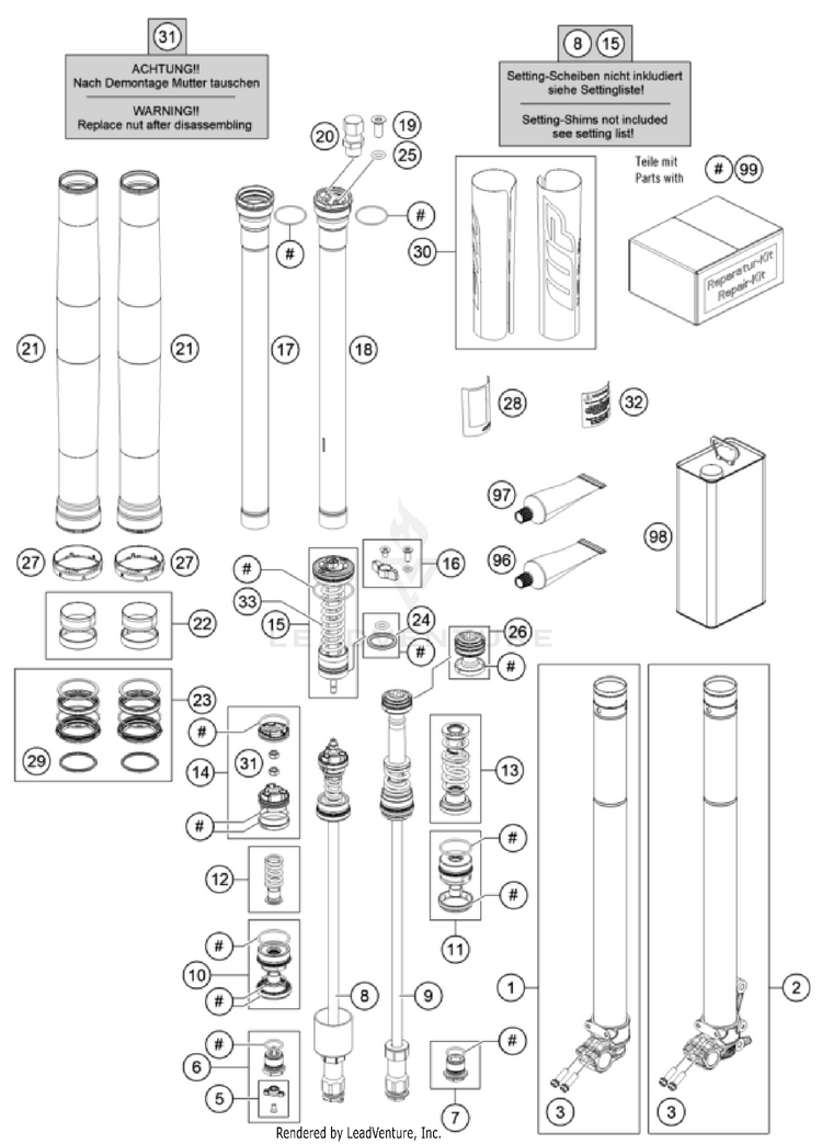 Front Fork Disassembled FC 250 CHASSIS - 2023 Schematic