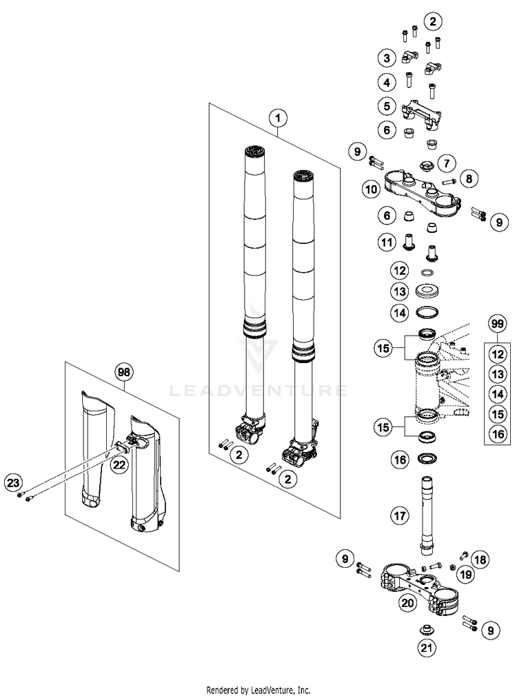 Front Fork, Triple Clamp 701 SUPERMOTO CHASSIS - 2016 Schematic
