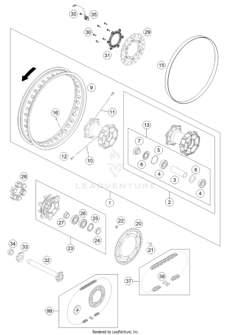 Rear Wheel 701 ENDURO US CHASSIS - 2024 Schematic