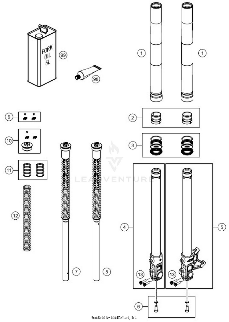Front Fork Disassembled 701 VITPILEN CHASSIS - 2018 Schematic