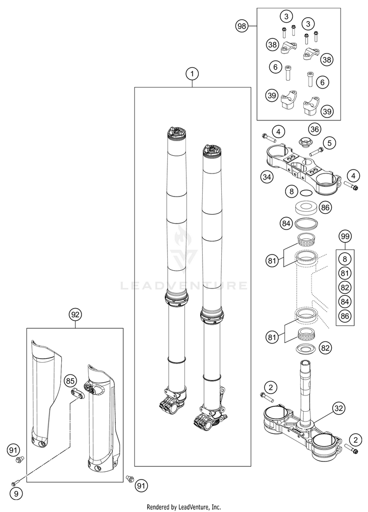 Front Fork, Triple Clamp FE 501s CHASSIS - 2021 Schematic
