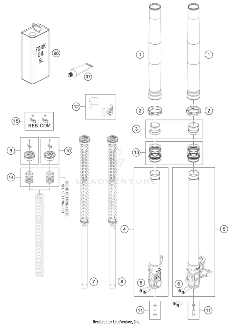 Front Fork Disassembled Schematic