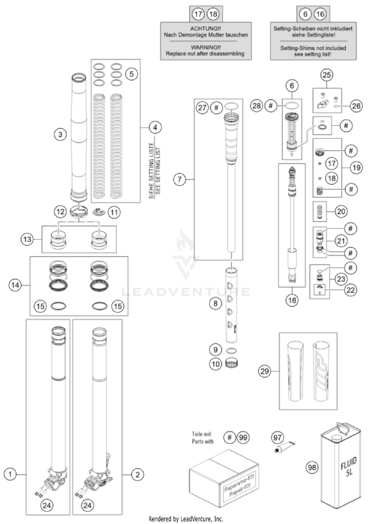 Front Fork Disassembled Schematic