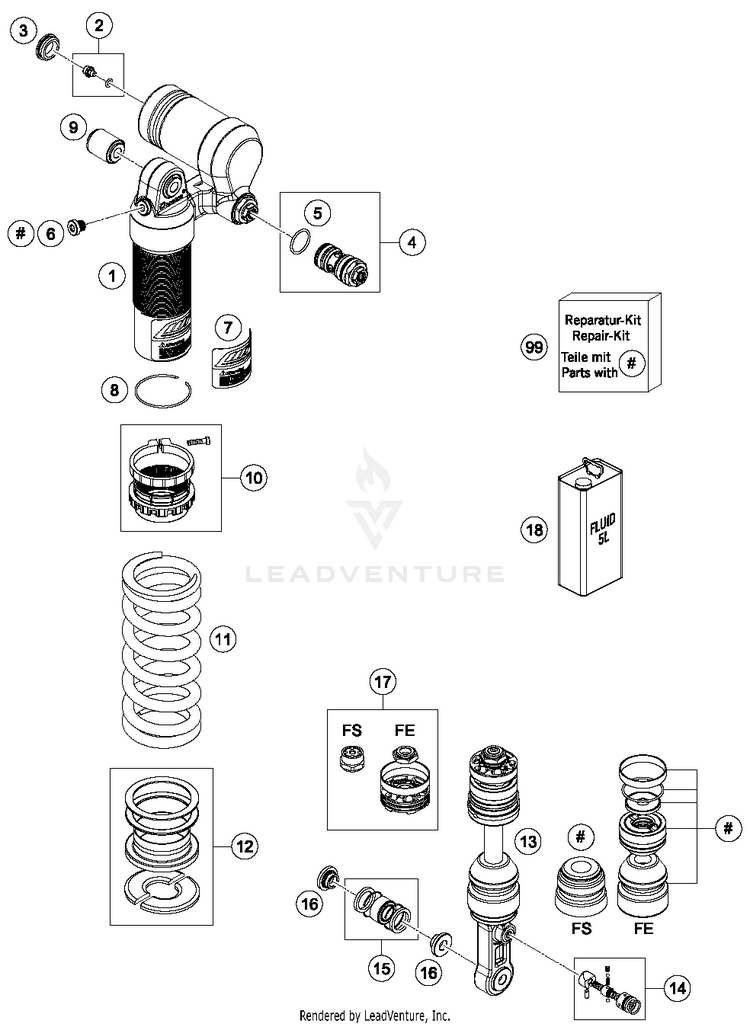 Shock Absorber Disassembled 701 ENDURO CHASSIS - 2016 Schematic