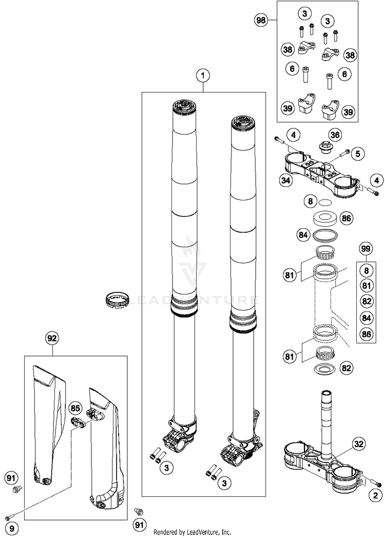 Front Fork, Triple Clamp FC 250 CHASSIS - 2015 Schematic