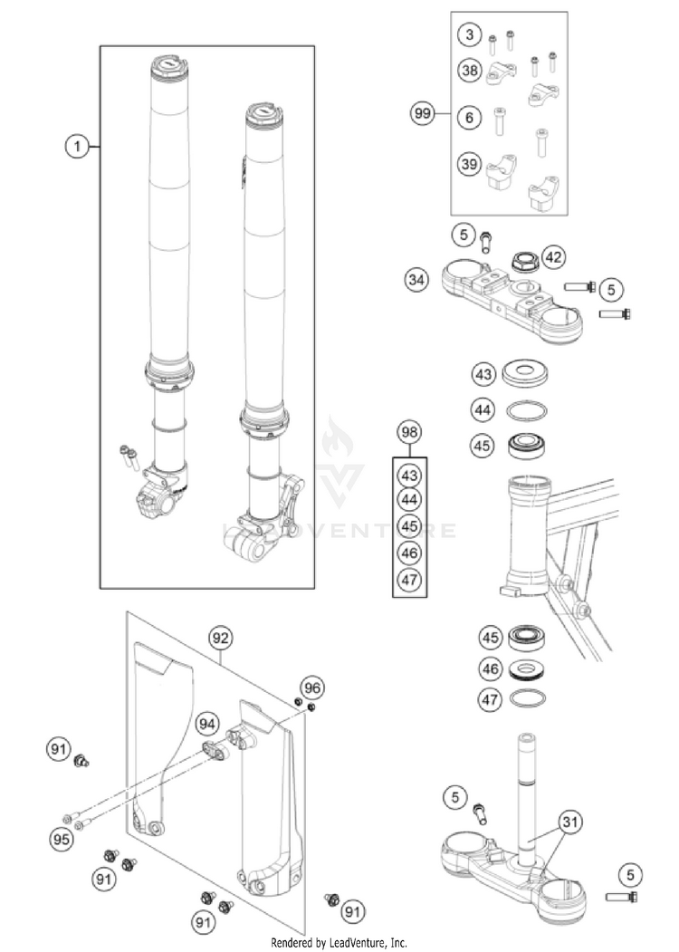 Front Fork, Triple Clamp TC 50 MINI CHASSIS - 2023 Schematic
