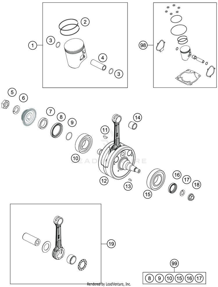 Crankshaft, Piston TC 250 Engine - 2021 Schematic