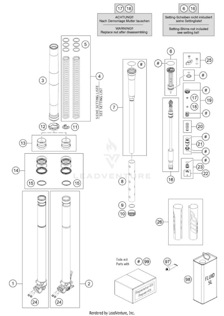 Front Fork Disassembled Schematic