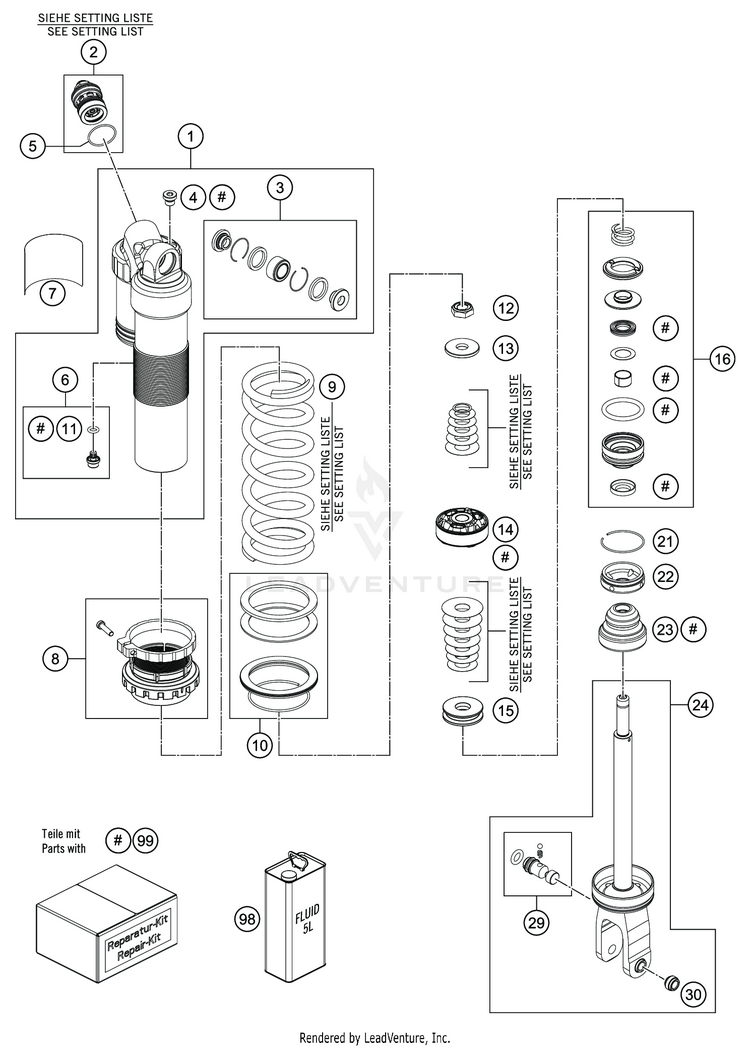 Shock Absorber Disassembled FE 350s CHASSIS - 2020 Schematic