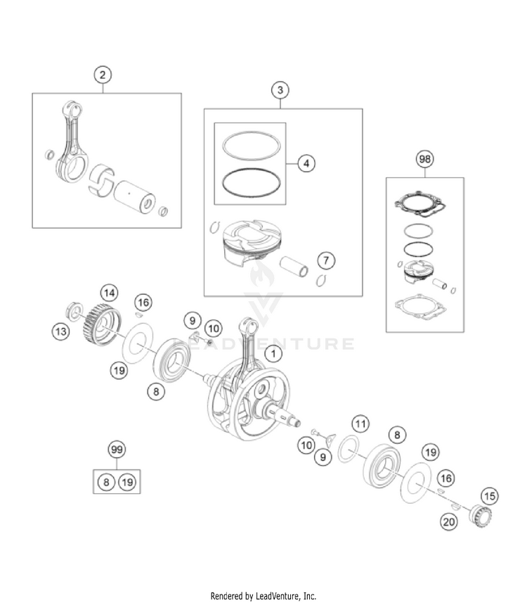 Crankshaft, Piston FC/FX 450 Engine - 2022 Schematic