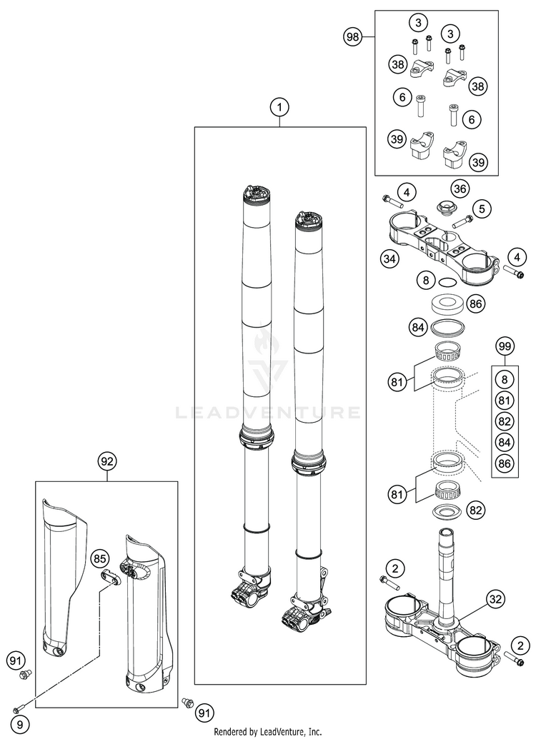 Front Fork, Triple Clamp FE 350 CHASSIS - 2020 Schematic