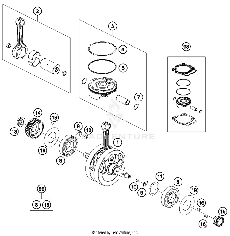 Crankshaft, Piston FE 501 ENGINE - 2018 Schematic
