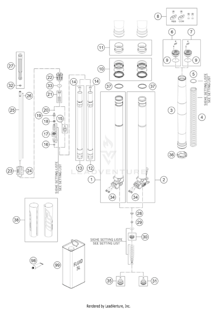 Front Fork Disassembled Schematic