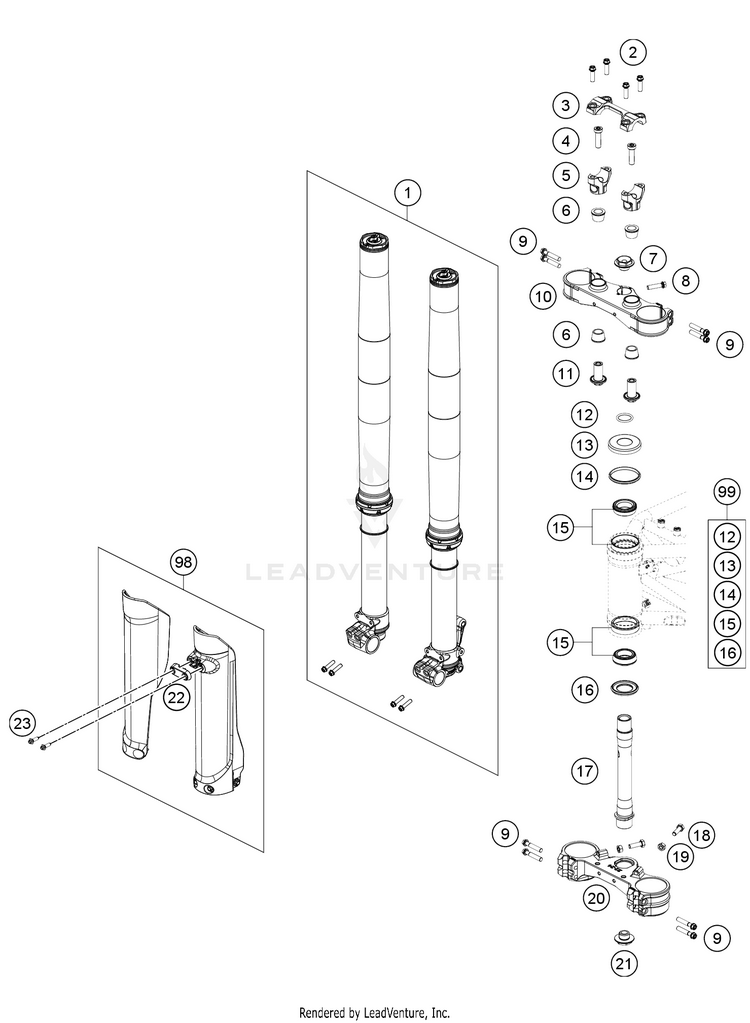 Front Fork, Triple Clamp 701 ENDURO CHASSIS - 2021 Schematic