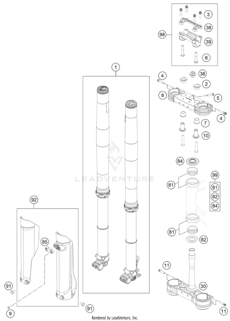 Front Fork, Triple Clamp TX 300 CHASSIS - 2023 Schematic
