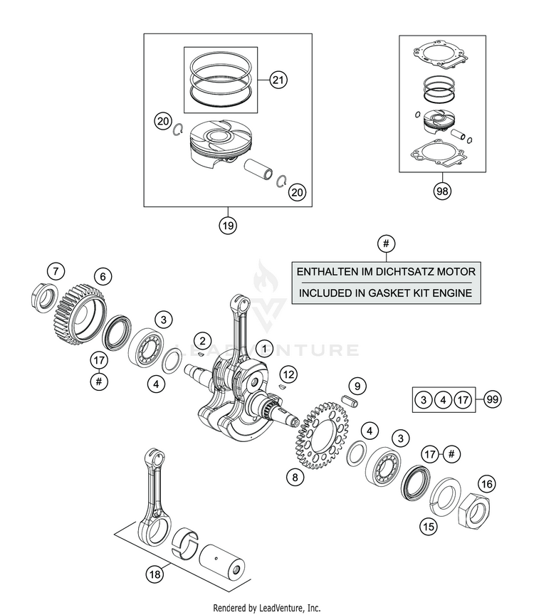 Crankshaft, Piston 701 SUPERMOTO ENGINE - 2019 Schematic