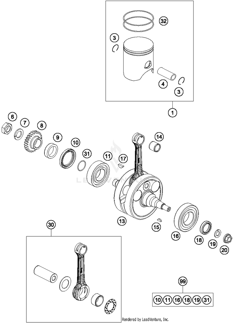Crankshaft, Piston TE 250 ENGINE - 2015 Schematic