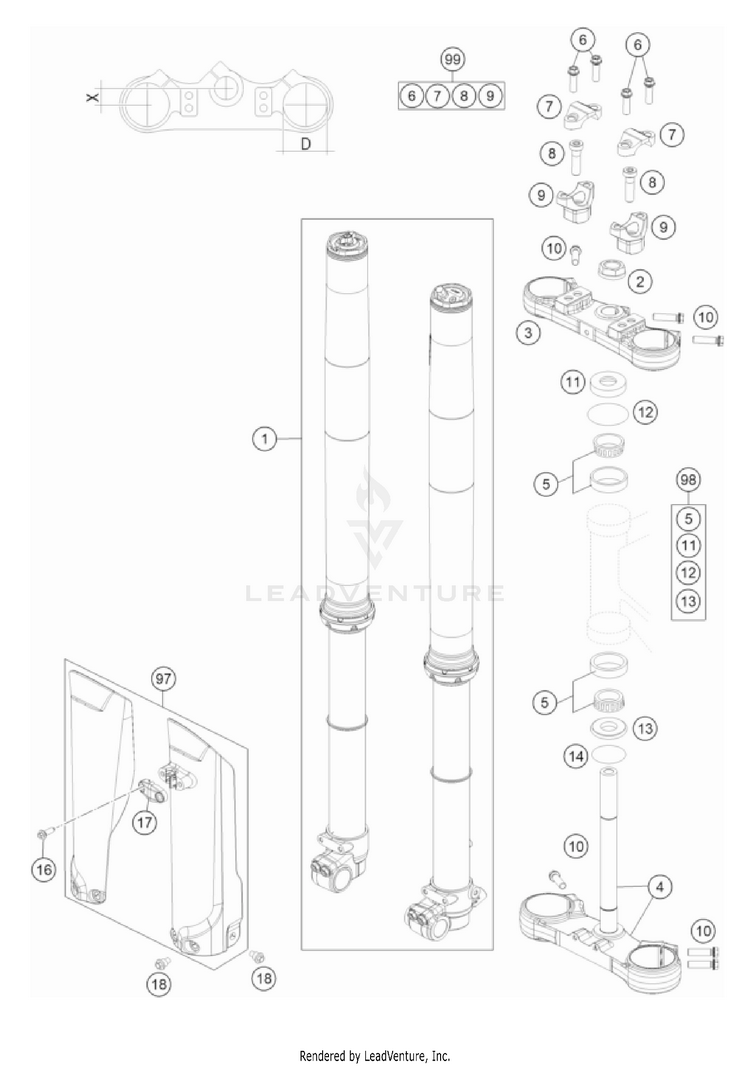 Front Fork, Triple Clamp TC 85 19/16 EU CHASSIS - 2022 Schematic