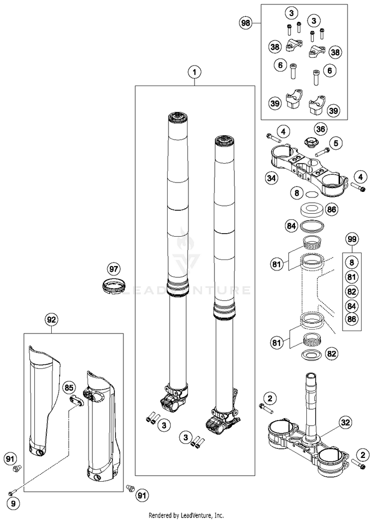 Front Fork, Triple Clamp FE 250 CHASSIS - 2018 Schematic