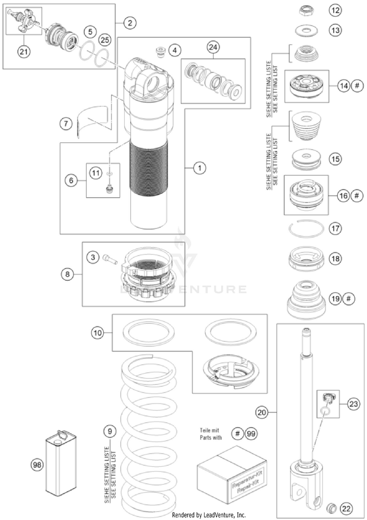 Shock Absorber Disassembled FE 450 US CHASSIS - 2026 Schematic