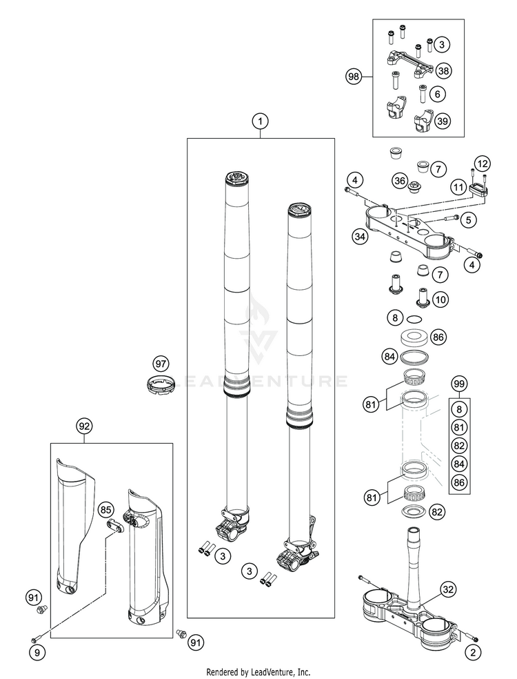 Front Fork, Triple Clamp TC 125 CHASSIS - 2020 Schematic