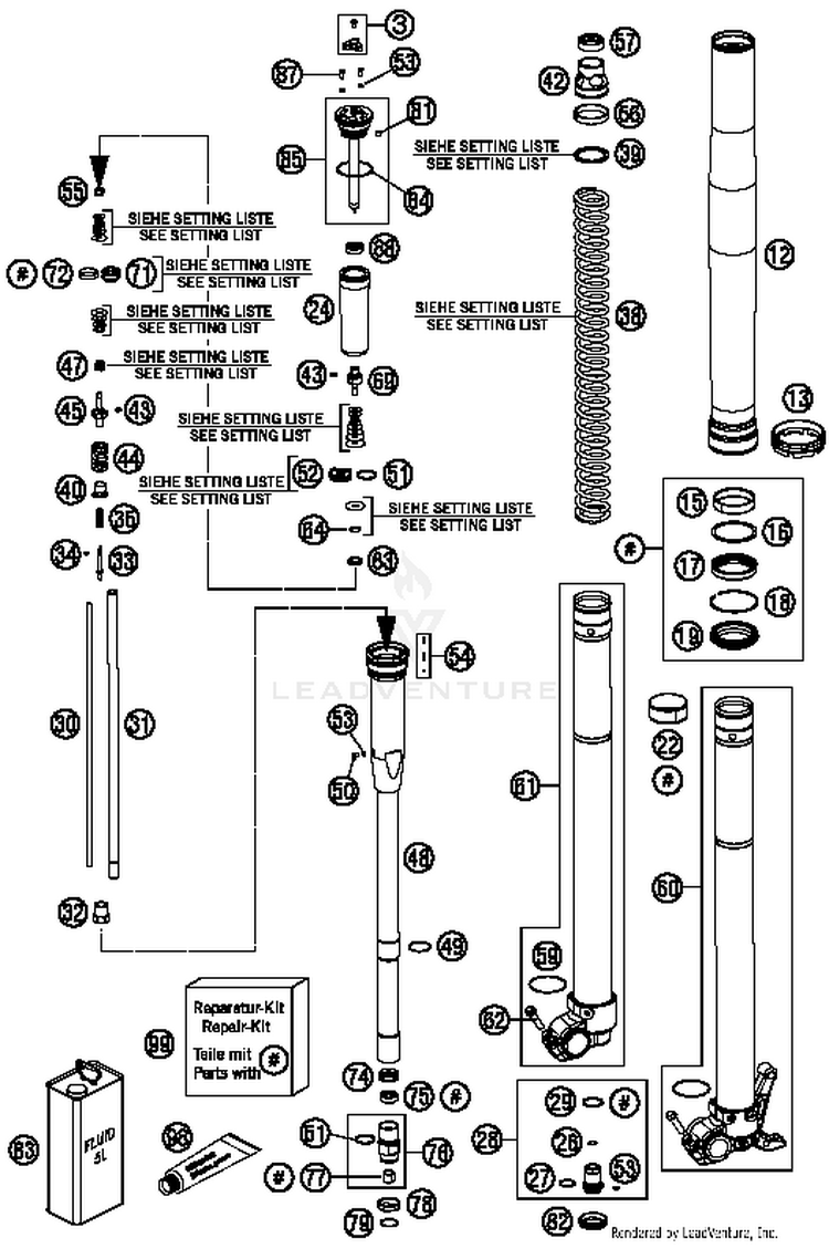 Front Fork Disassembled FC 450 CHASSIS - 2014 Schematic