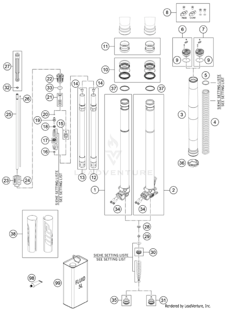 Front Fork Disassembled Schematic