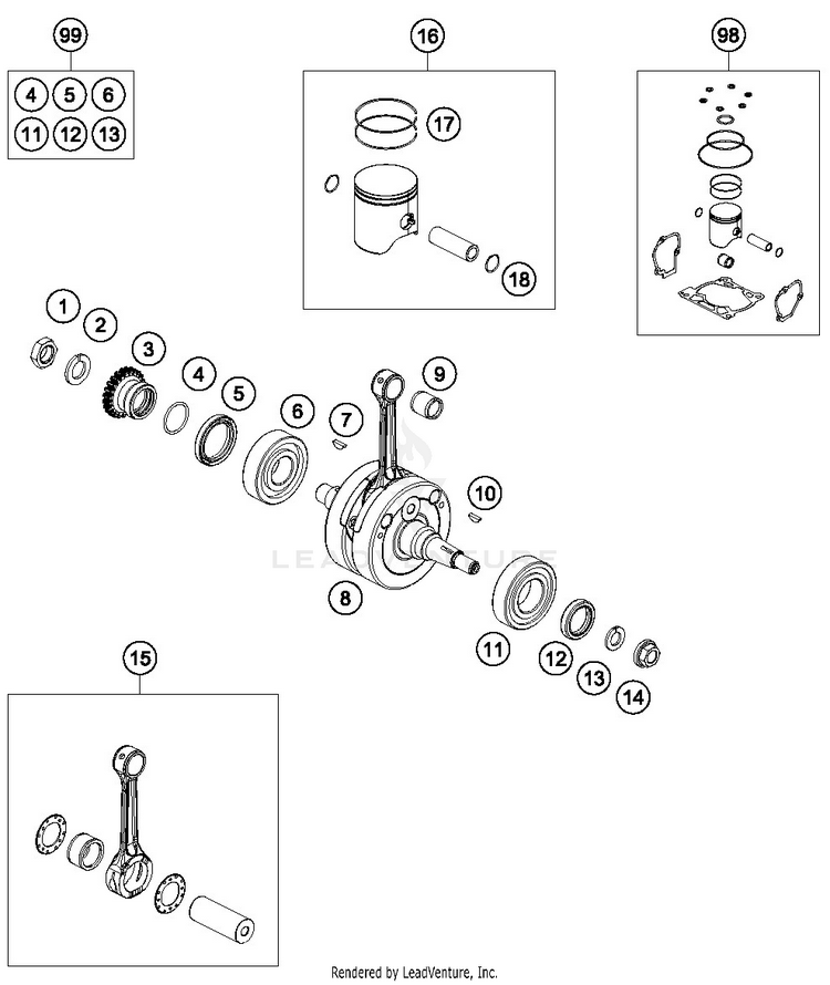 Crankshaft, Piston TC 125 ENGINE - 2019 Schematic