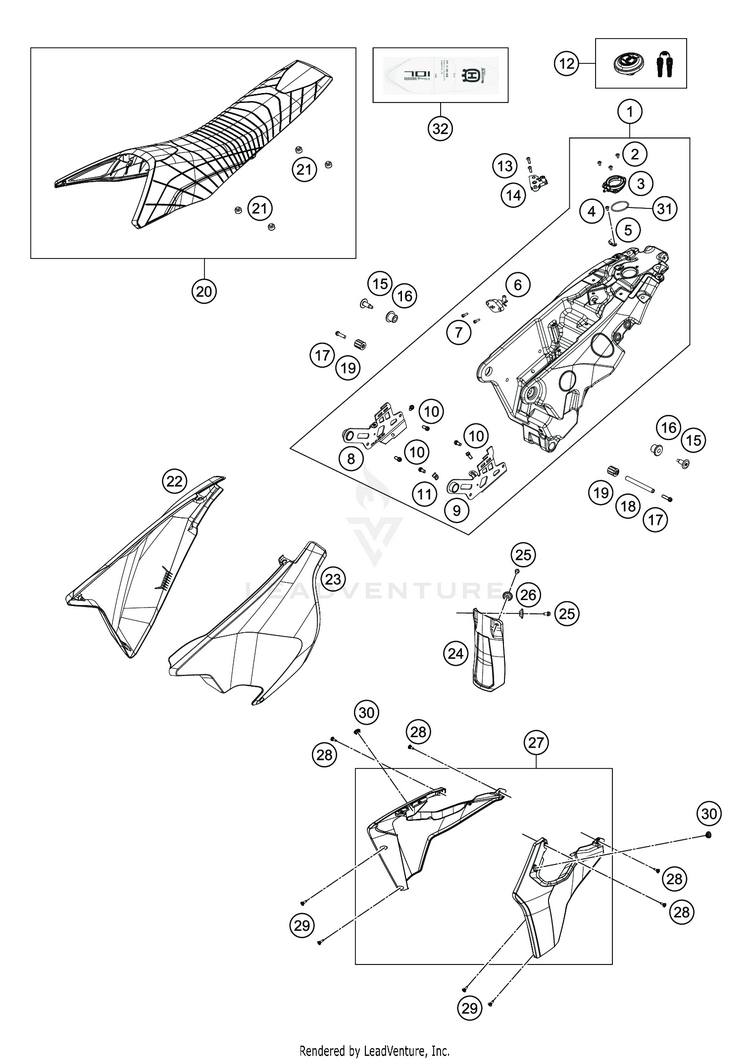 Tank, Seat 701 ENDURO CHASSIS - 2019 Schematic