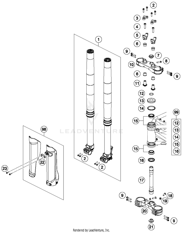 Front Fork, Triple Clamp 701 ENDURO CHASSIS- 2017 Schematic