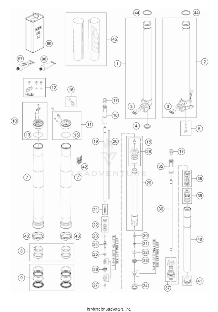 Front Fork Disassembled TC 85 19/16 EU CHASSIS - 2022 Schematic